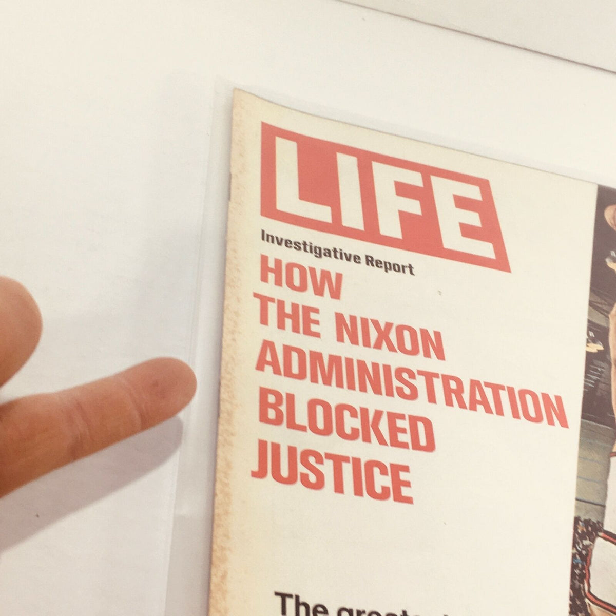 Detail view of the VTG Life Magazine: March 24, 1972 showing the investigative report on the Nixon Administration and its influence on justice.