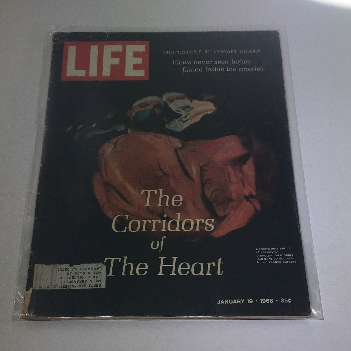 Vintage Life Magazine cover from January 19, 1968, featuring the title 'The Corridors of The Heart/Inside Arteries'. The cover showcases an image relevant to heart surgery, with the magazine displaying typical wear such as an address label and slight edge wear.