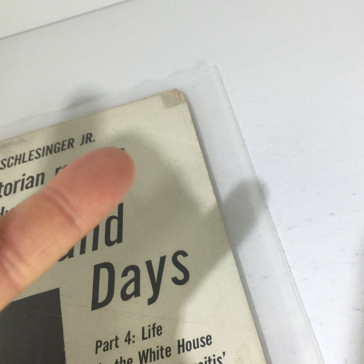 Top corner of the November 5, 1965 Life Magazine with a close-up of the title 'A Thousand Days,' indicating slight wear typical for a vintage publication.