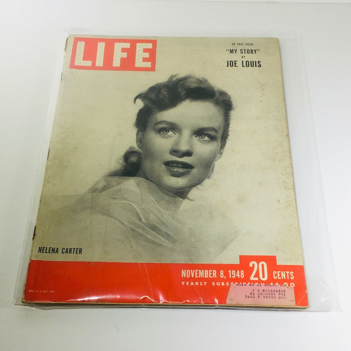 VTG Life Magazine Cover from November 8, 1948 featuring Helena Carter and Joe Louis's 'My Story'. Classic vintage magazine in good condition with nostalgic appeal.