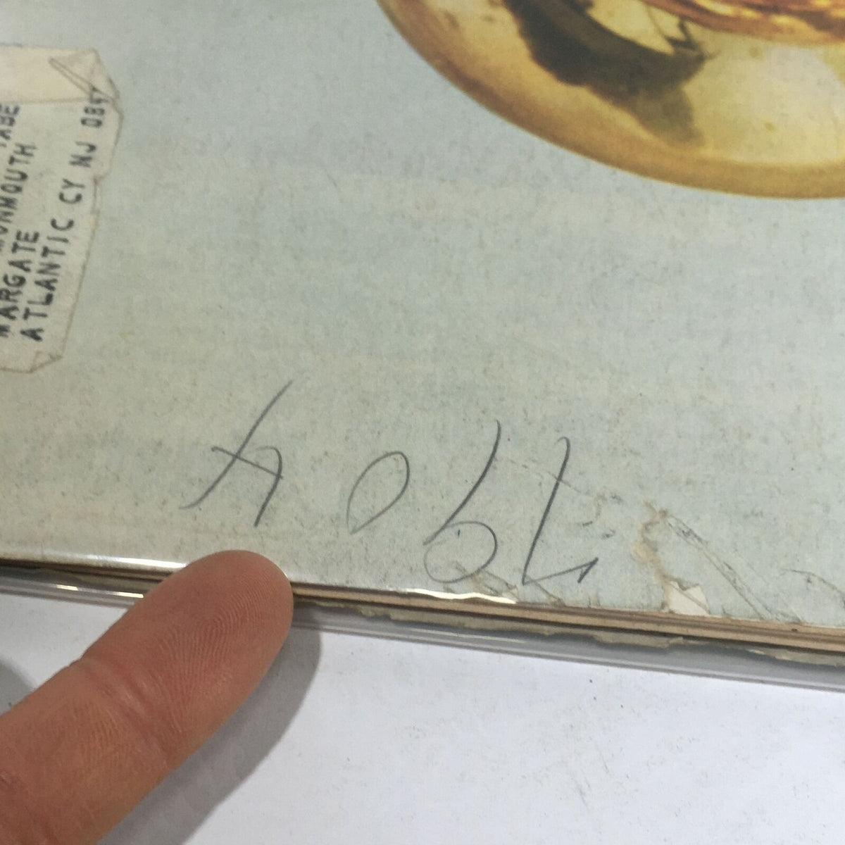 Detail view of the back cover of the VTG Life Magazine from April 15, 1966 featuring Louis Armstrong, showing a handwritten note along the edge.