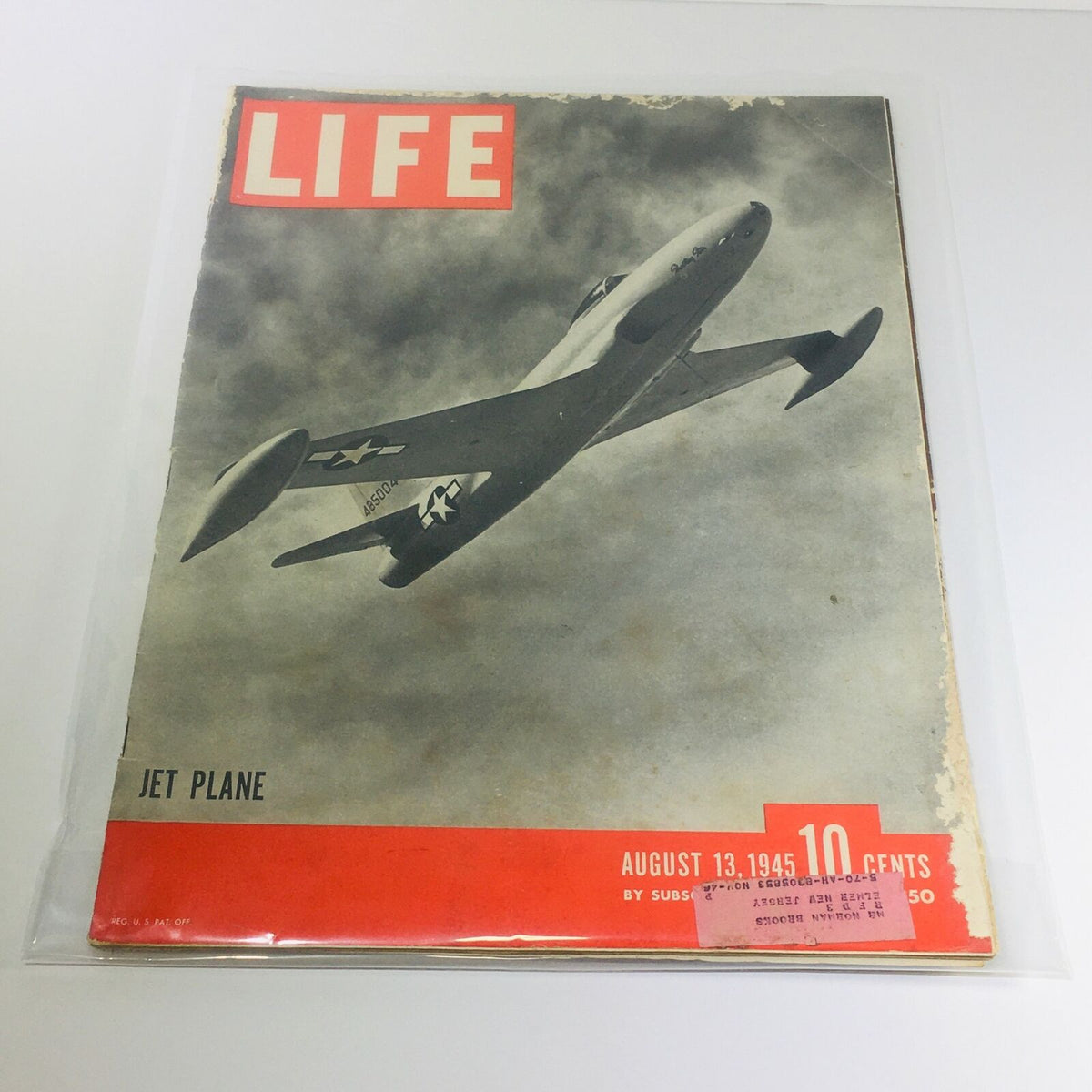 Cover of Life magazine from August 13, 1945, featuring a jet plane, highlighting post-World War II themes and technological advancements.
