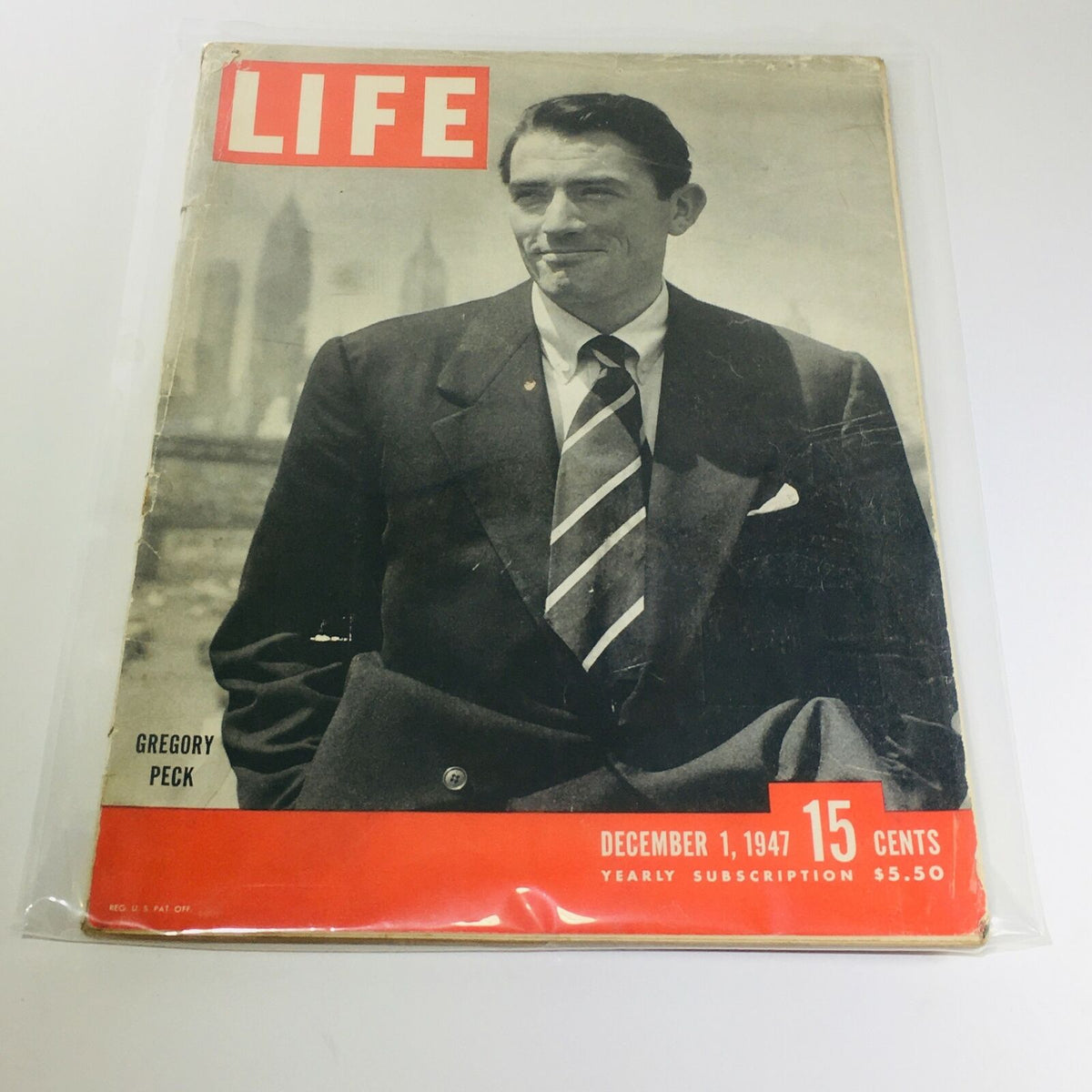 VTG Life Magazine cover from December 1, 1947, featuring Gregory Peck, showcasing classic American pop culture.