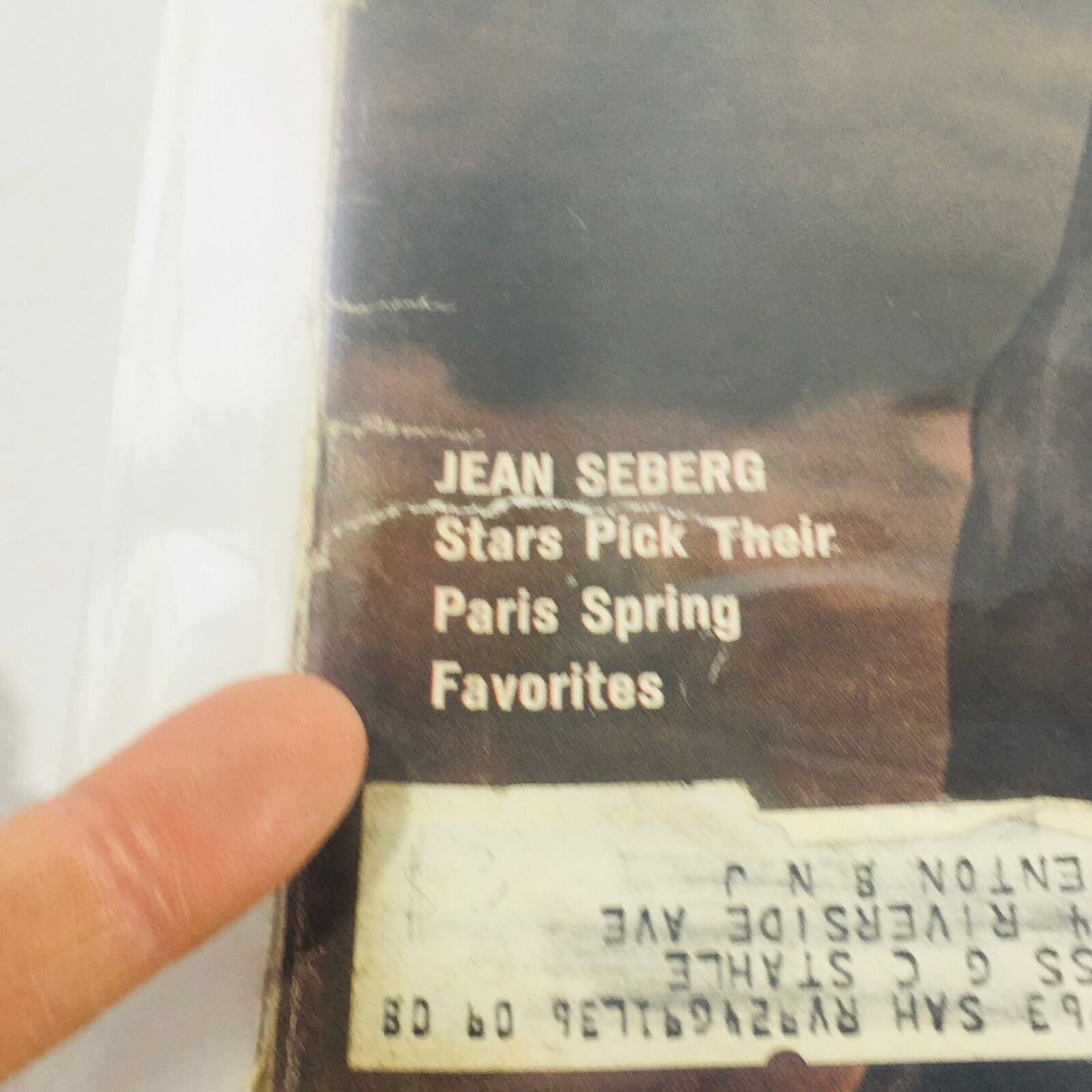 Close-up detail of the VTG Life Magazine cover showing Jean Seberg's name and the text 'Stars Pick Their Paris Spring Favorites'.
