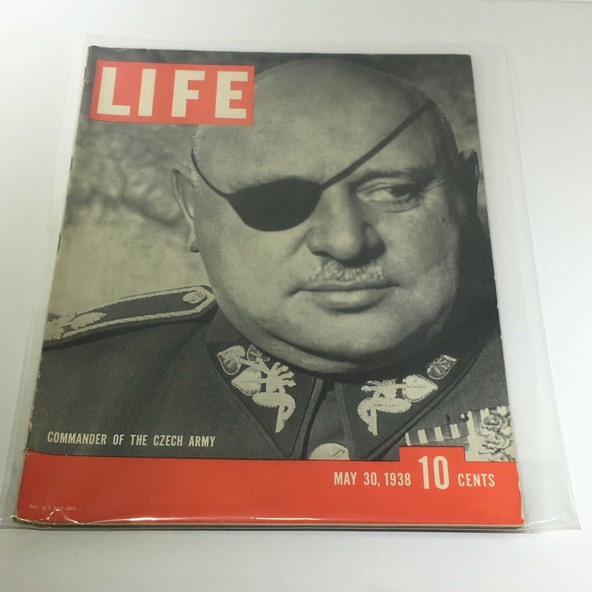 Vintage Life Magazine Cover: Commander Of The Czech Army - May 30, 1938, showcasing a historic military figure with an eyepatch.