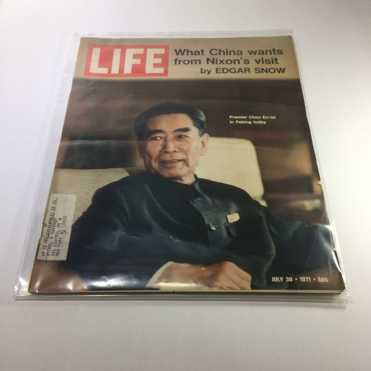 Cover of Life Magazine dated July 30, 1971, featuring an image of Premier Chou En-lai in Peking. The cover includes the headline 'What China wants from Nixon's visit by Edgar Snow'.