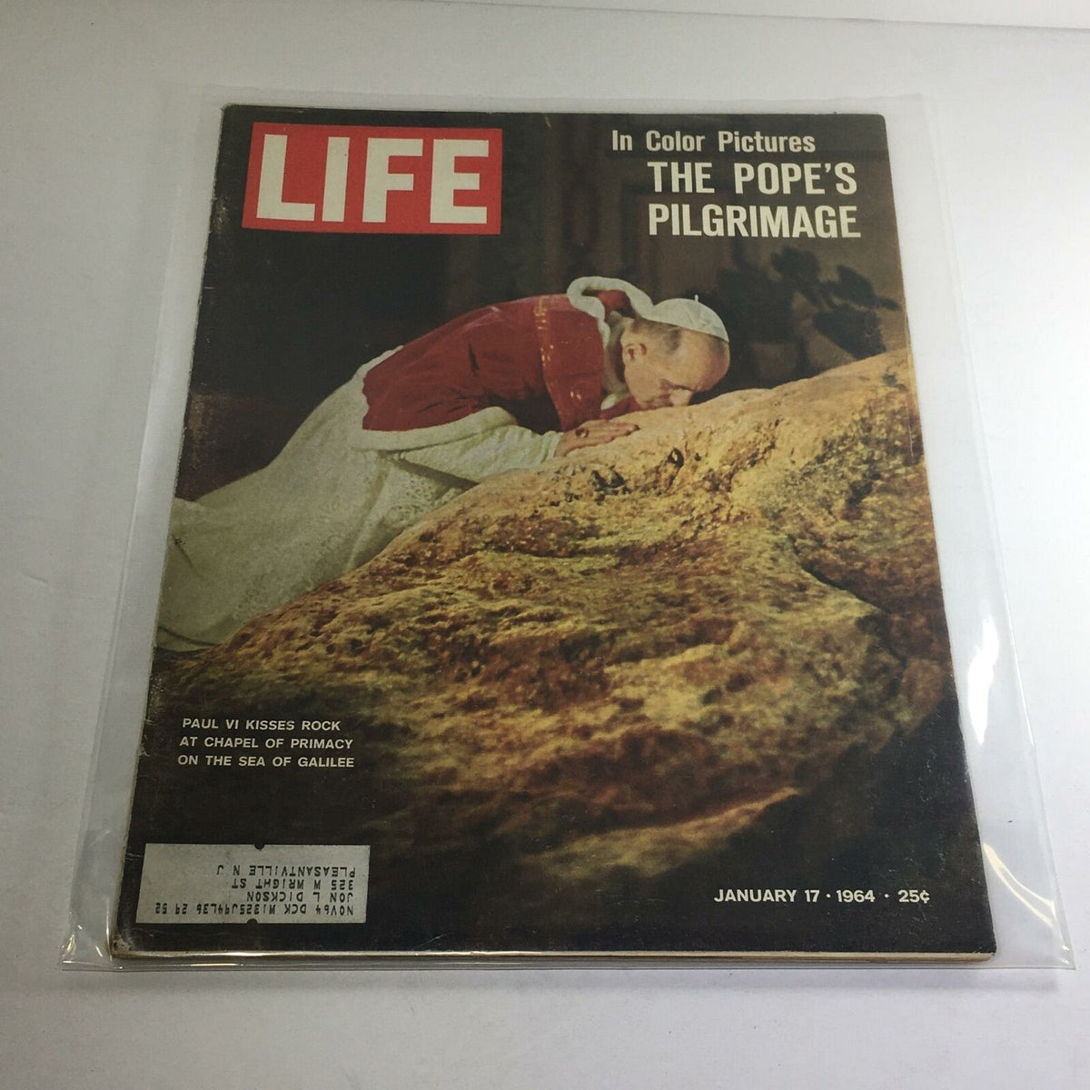 VTG Life Magazine Cover - January 17, 1964 featuring Pope Paul VI kissing a rock during The Pope's Pilgrimage.