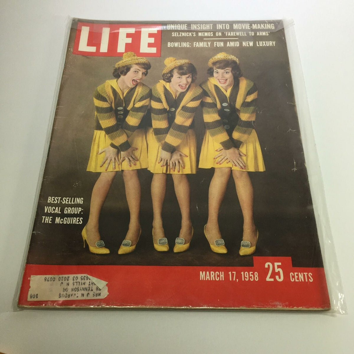 Cover of Life Magazine from March 17, 1958 featuring The McGuires, the best-selling vocal group, showcasing vibrant imagery, vintage fashion, and nostalgic design, perfect for collectors and music history enthusiasts.
