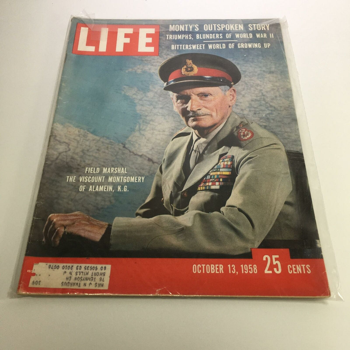 Life Magazine Cover from October 13, 1958, featuring Field Marshal The Viscount Montgomery of Alamein KG, showcasing military history and vintage publication design.