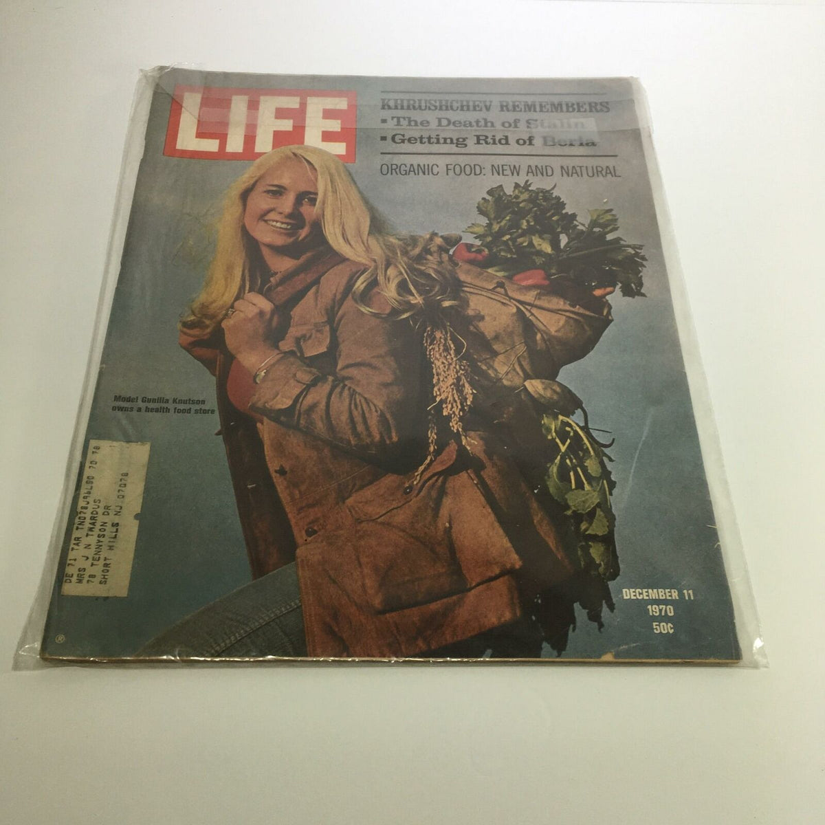 Cover of Life Magazine from December 11, 1970 featuring Nikita Khrushchev reminiscing about the death of Stalin, showcasing a woman in a stylish coat carrying organic food.