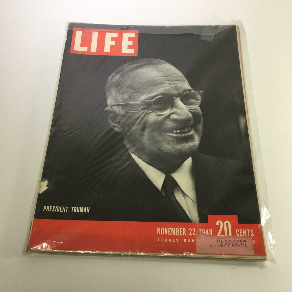 Cover of VTG Life Magazine from November 22, 1948, featuring President Harry S. Truman with a black and white photo, highlighting the magazine's vintage appeal.