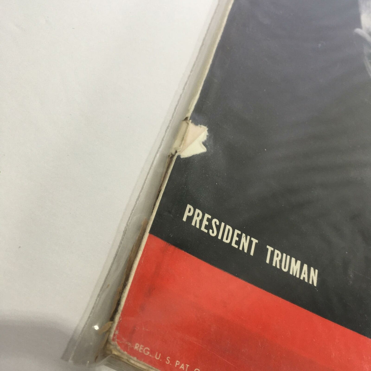 Close-up of the cover of VTG Life Magazine from November 22, 1948, showcasing President Harry S. Truman's name and detail of the magazine's vintage condition.
