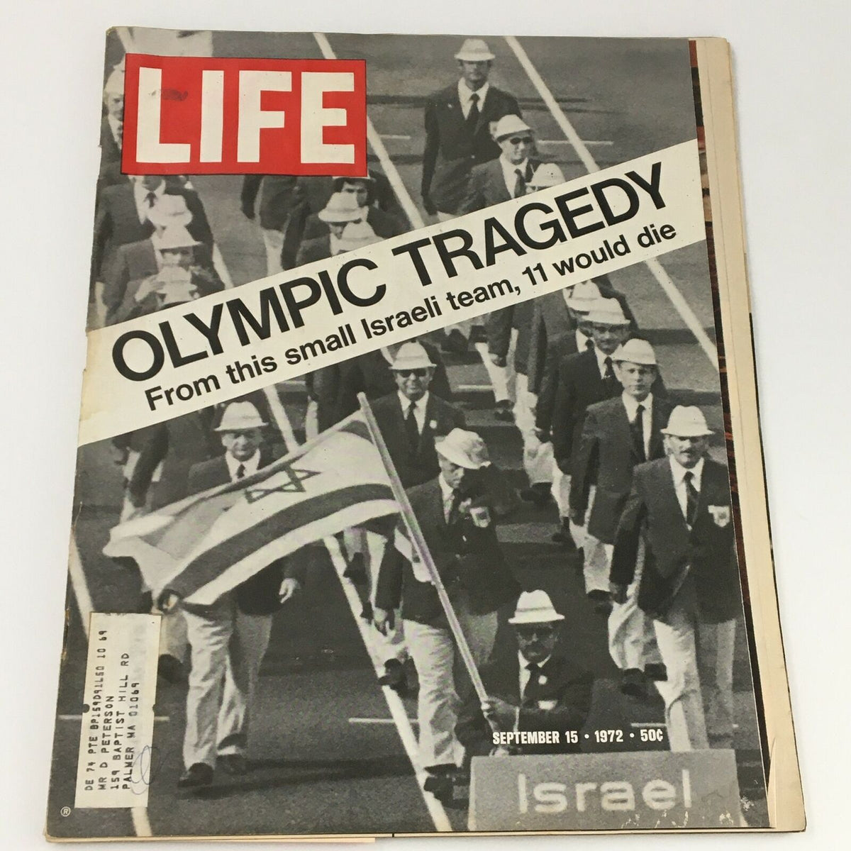 Cover of VTG Life Magazine September 15 1972 featuring Olympic Tragedy and the Israeli team, showcasing the somber atmosphere of the Munich Games.