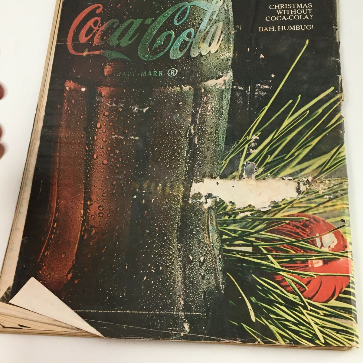 Back cover of VTG Life Magazine December 23, 1966, showcasing a Coca-Cola advertisement with a festive Christmas decoration theme.