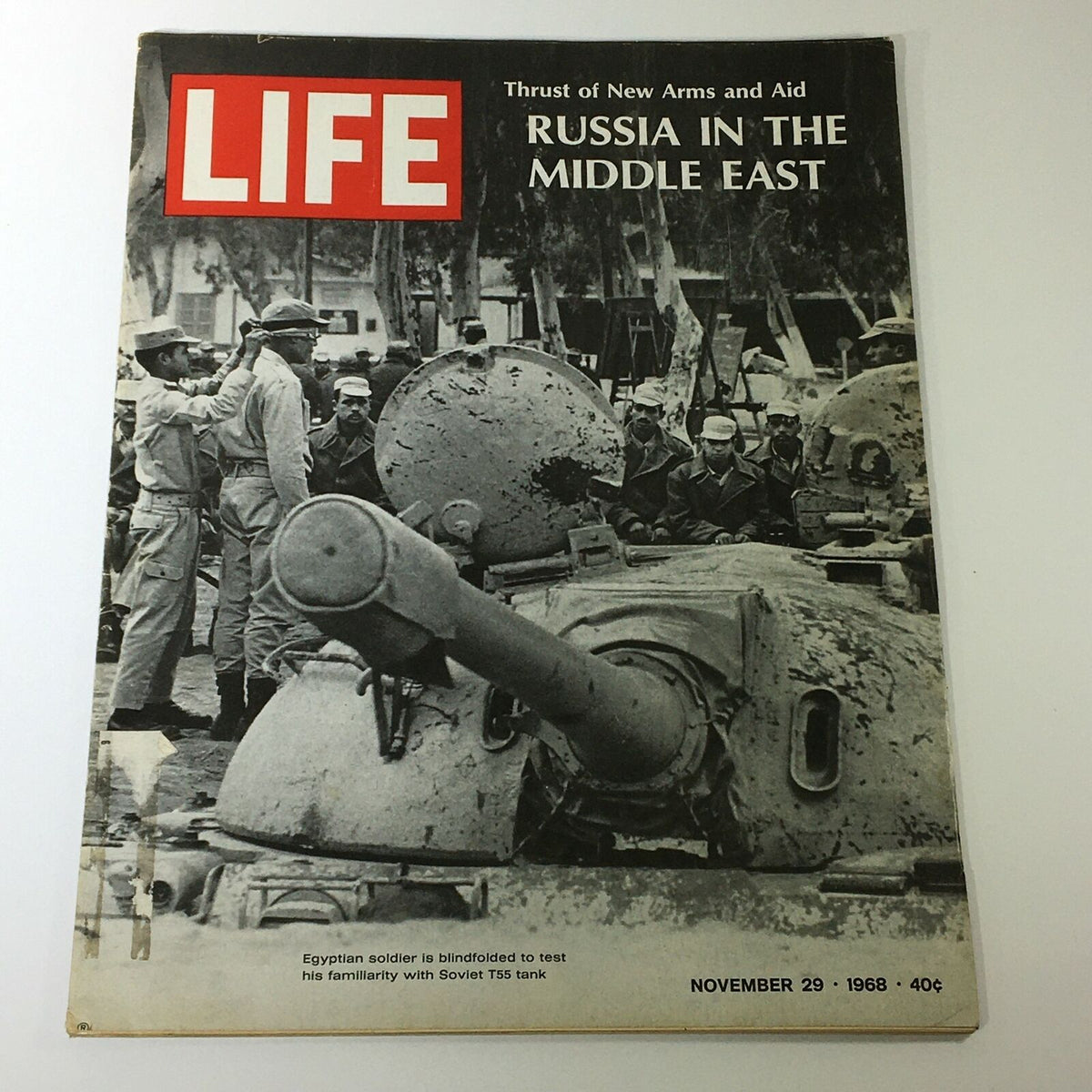 VTG Life Magazine November 29, 1968 featuring a cover story 'Russia in the Middle East' with an image of an Egyptian soldier being blindfolded next to a Soviet T55 tank, showcasing historical military themes.