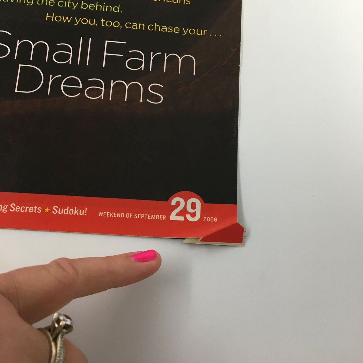 Life Magazine Newspaper Insert titled 'Small Farm Dreams' dated September 29, 2006, showcasing a close-up of the date on the cover.