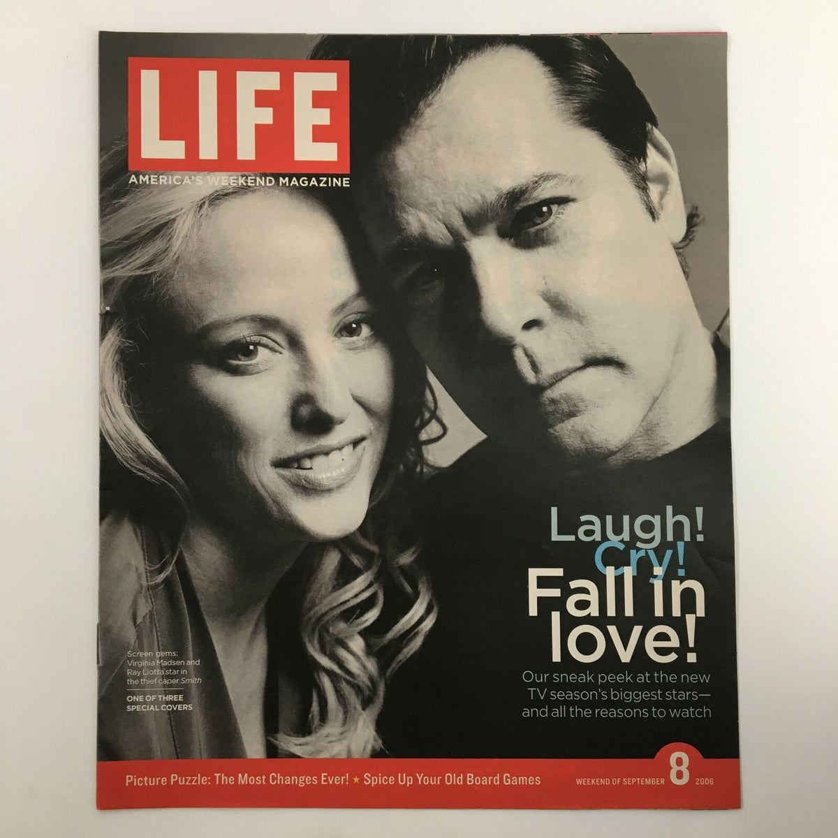 Life Magazine Newspaper Insert featuring Virginia Madsen and Ray Liotta, September 8, 2006, showcasing a nostalgic moment in pop culture history. This cover highlights entertainment themes with a captivating visual appeal.