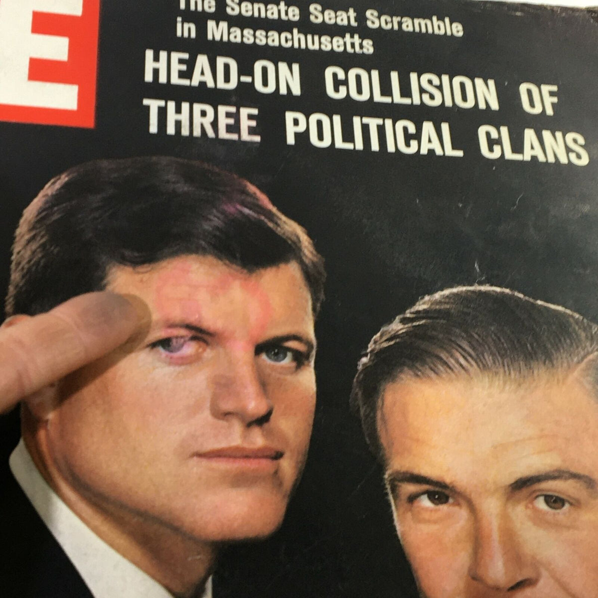 Close-up of Life Magazine cover from June 29, 1962 highlighting Teddy Kennedy, with a finger pointing at him, showcasing the political figures featured.