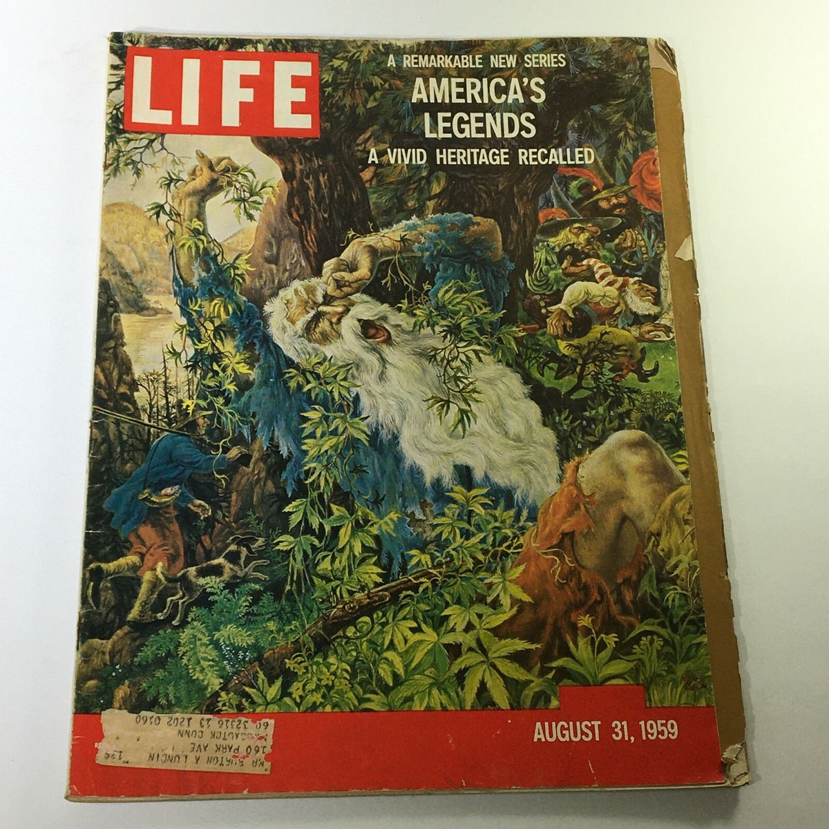 VTG Life Magazine August 31 1959 cover featuring a vibrant illustration of America's Legends under the title "A Vivid Heritage Recalled".