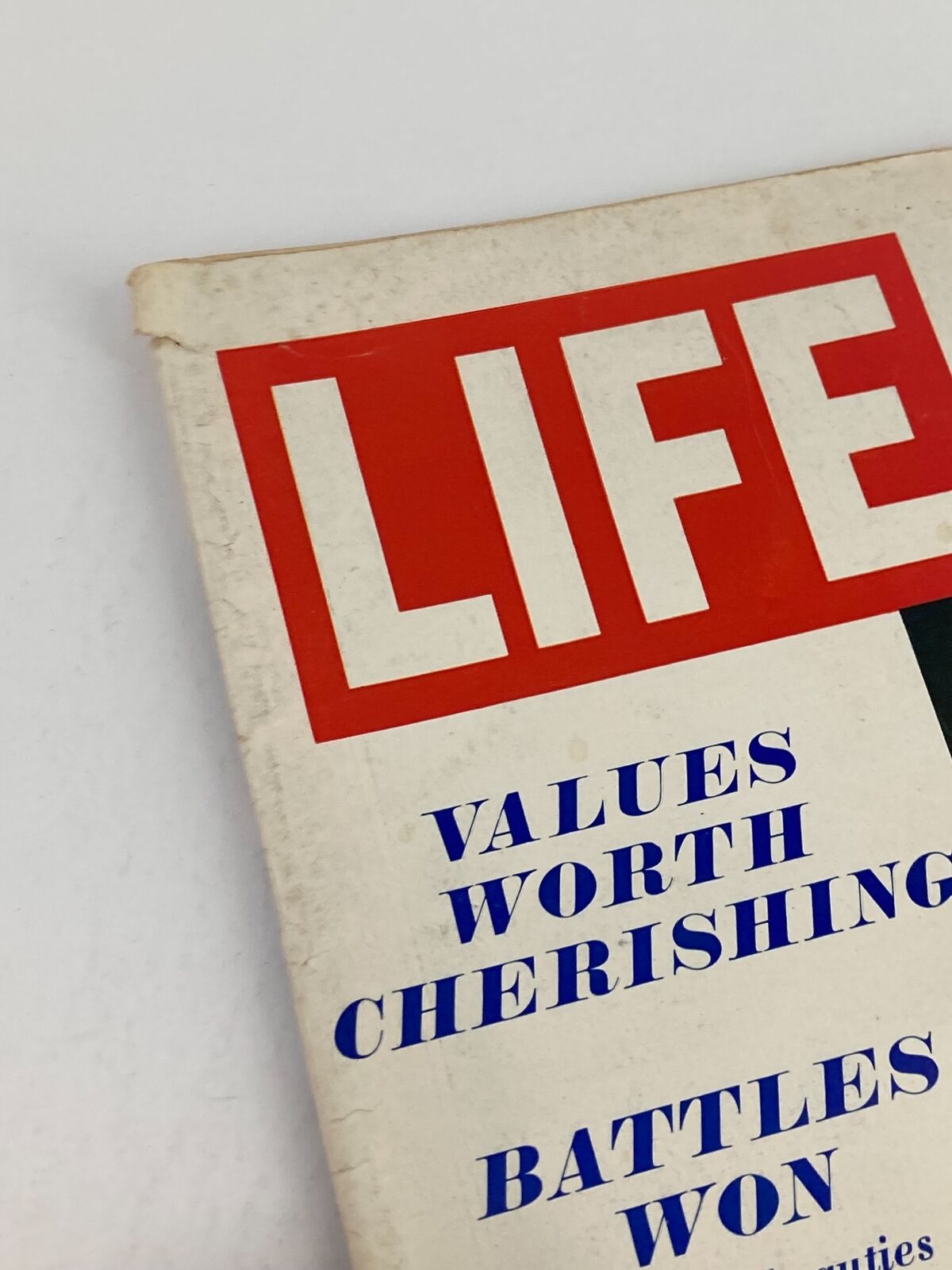 Close-up view of the cover of VTG Life Magazine July 4 1970 highlighting the titles 'Values Worth Cherishing' and 'Battles Won'.