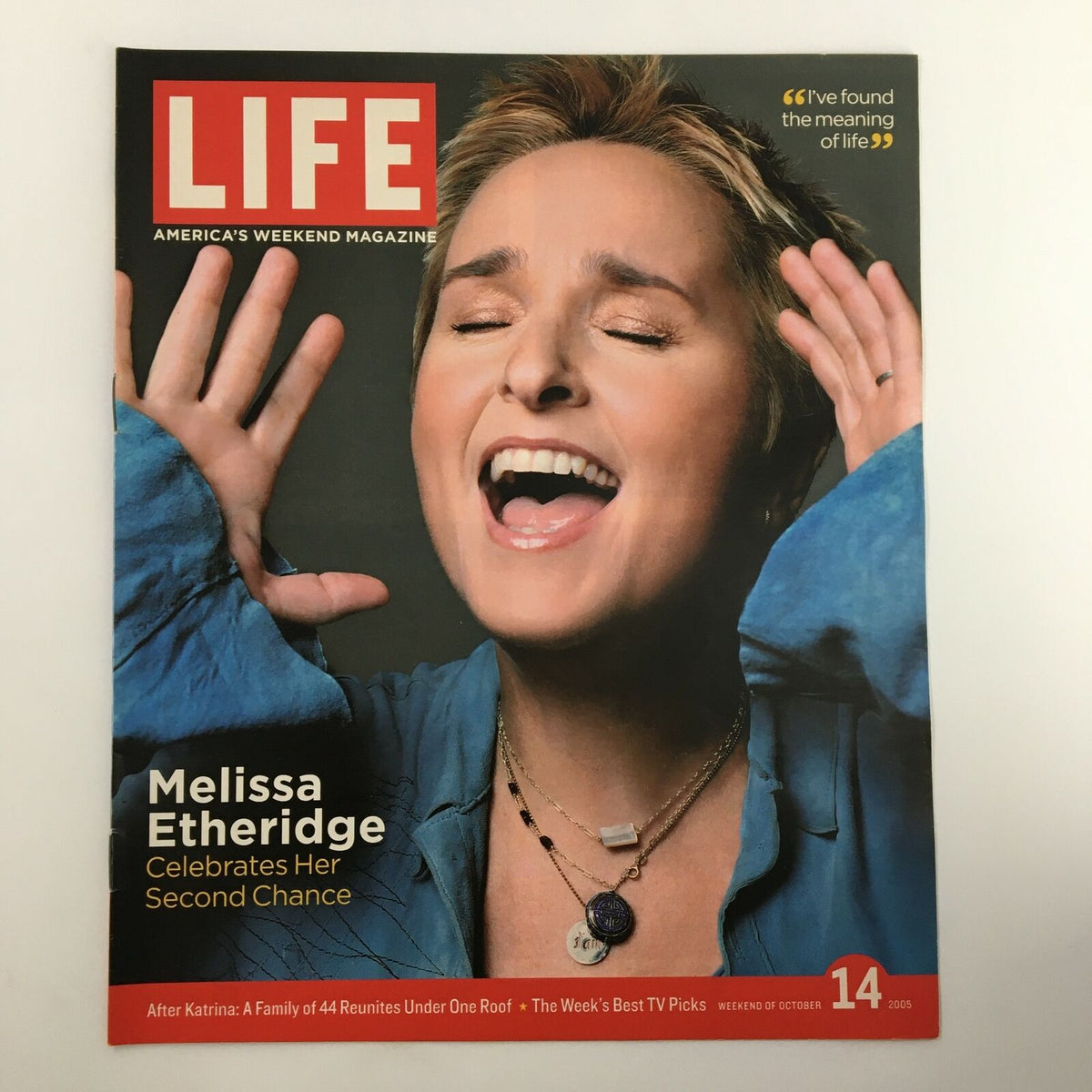 Life Magazine cover featuring Melissa Etheridge on October 14, 2005, celebrating her second chance with a heartfelt expression.