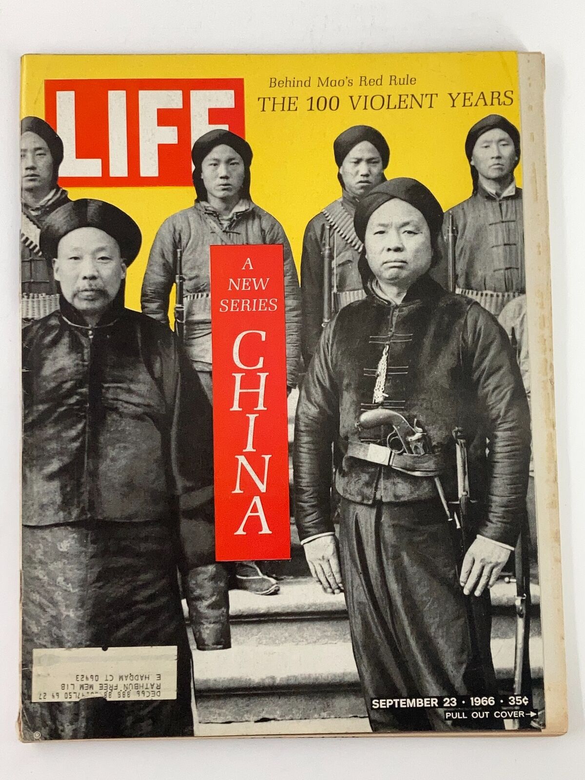 Cover of VTG Life Magazine from September 23, 1966, featuring the headline 'The 100 Violent Years' and 'A New Series China', showcasing historical imagery related to China's past.