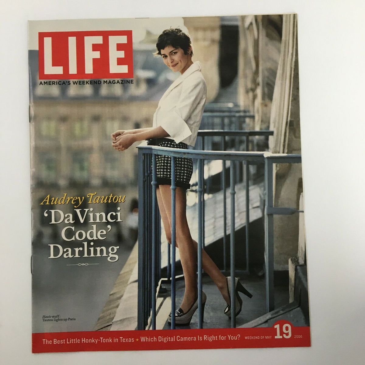Life Magazine newspaper insert featuring Andrea Tautou on the cover, dated May 19, 2006. The magazine highlights her role in the film 'Da Vinci Code' and showcases a stylish photograph of her on a balcony.