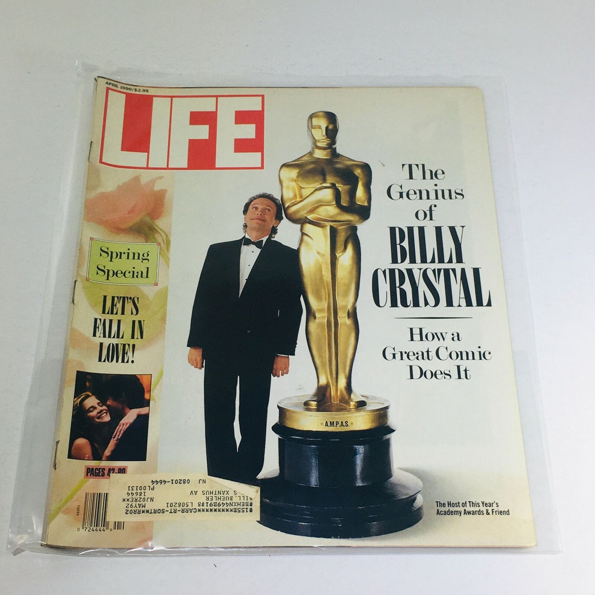 VTG Life Magazine from April 1990 featuring The Genius of Billy Crystal on the cover, alongside an Oscar statue, celebrating his hosting at the Academy Awards.