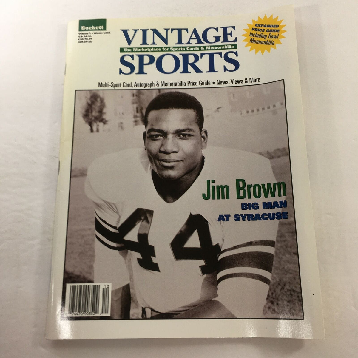 Beckett Vintage Sports Winter 1996 Volume 1 featuring Jim Brown, Big Man at Syracuse, showcasing a classic sports magazine cover.