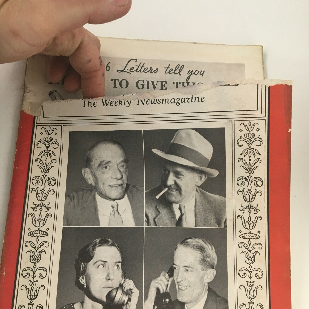 Close-up view of Time Magazine December 17 1934 Vol 24 #25 showing the top section with text and photographs of individuals from the White House Secretariat, an iconic piece of vintage media history.