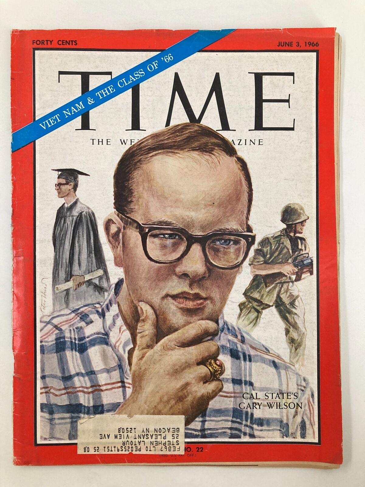 Cover of VTG Time Magazine June 3 1966 Vol 87 #22 featuring an illustration of Gary Wilson from California State University, showcasing the themes of the 1960s and historical context.