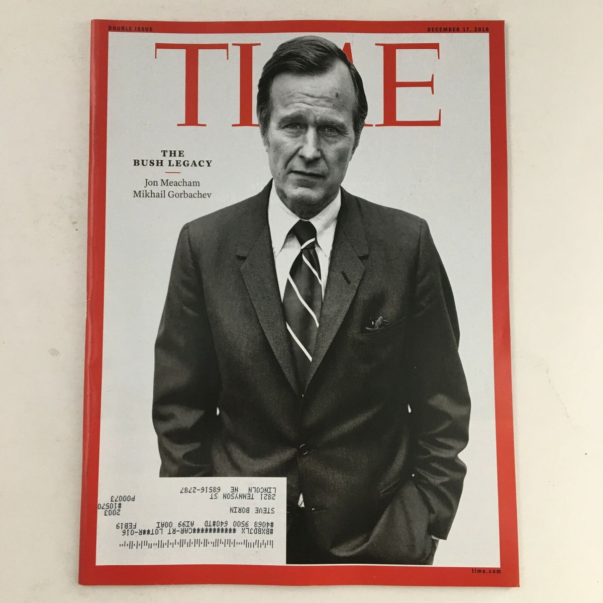 Cover of Time Magazine December 17, 2018, featuring an image of George H.W. Bush with the headline 'The Bush Legacy,' alongside articles by Jon Meacham and Mikhail Gorbachev.
