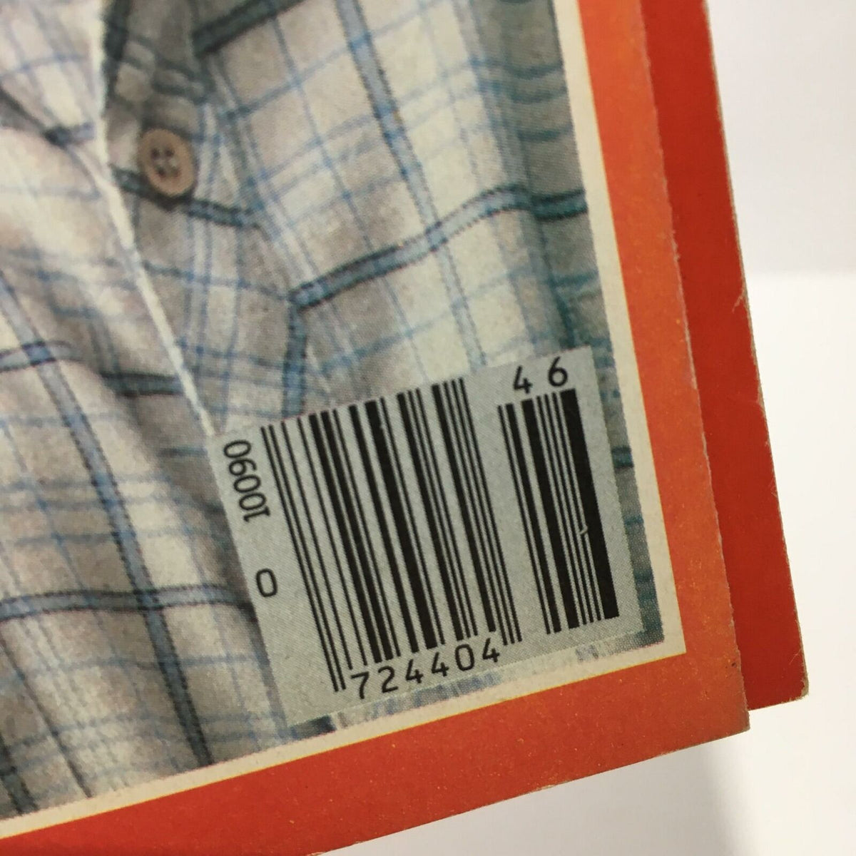Close-up image of the back cover of Time Magazine November 16, 1981 showcasing a barcode and a plaid shirt, highlighting its collectible nature as a vintage item featuring Golden Oldies - Hepburn & Fonda.