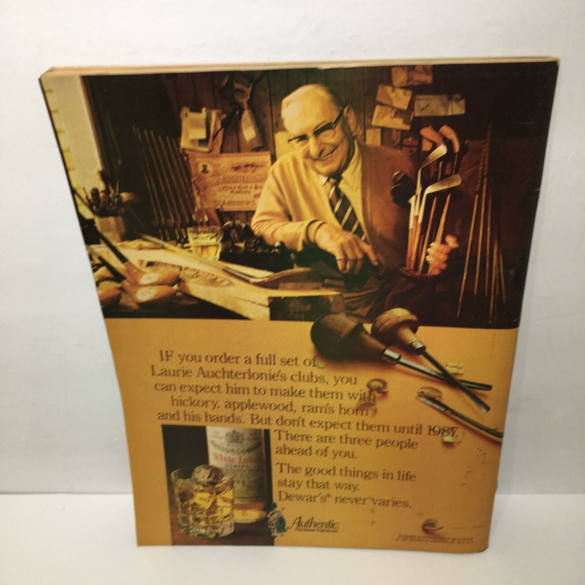 Back cover of Time Magazine November 16, 1981 featuring an elderly man in a workshop with golf clubs, associated with the theme of craftsmanship and nostalgia, fitting the Golden Oldies - Hepburn & Fonda edition.