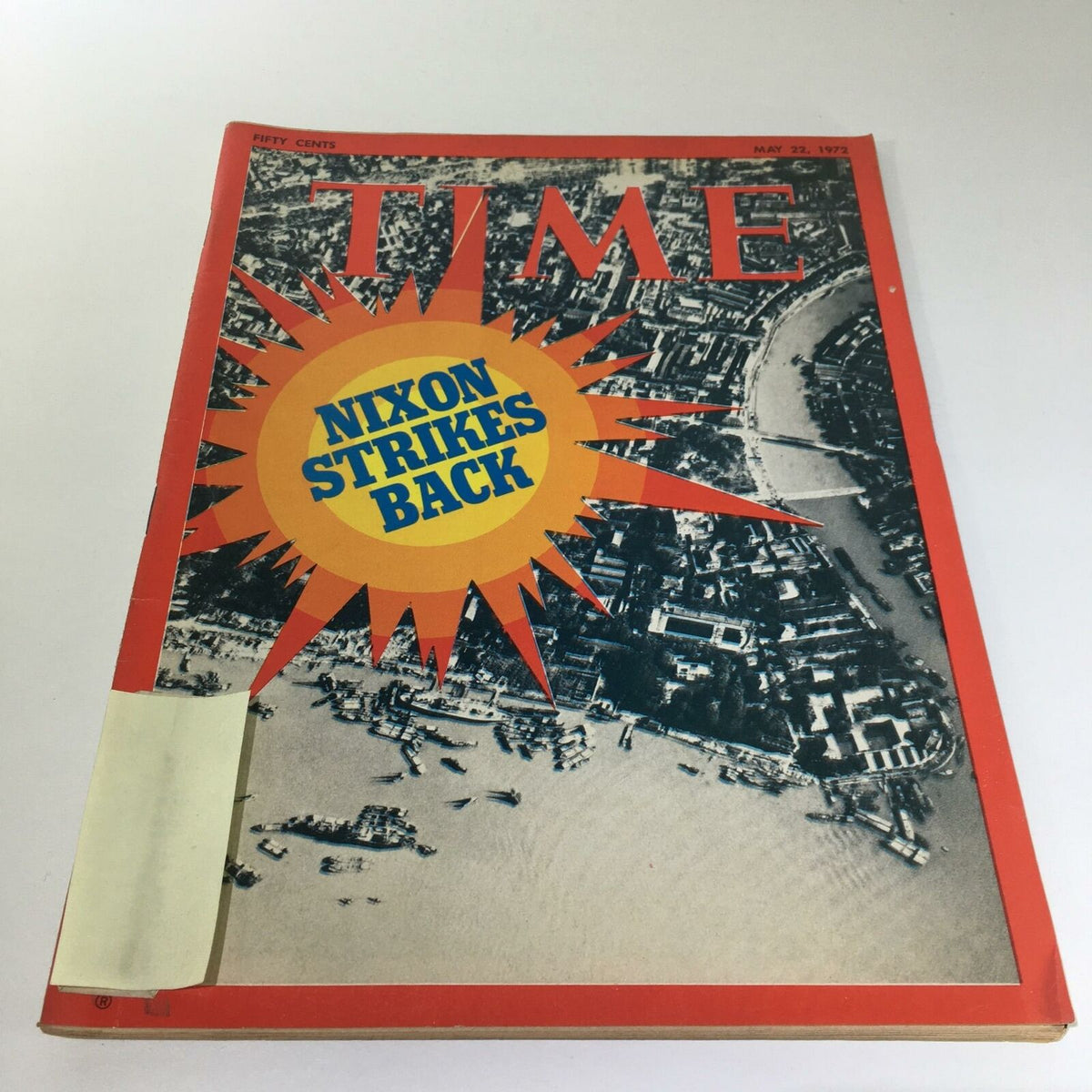 Time Magazine cover from May 22, 1972, featuring the headline 'Nixon Strikes Back', showcasing a bright graphic design and vintage appeal, perfect for historical collectors.