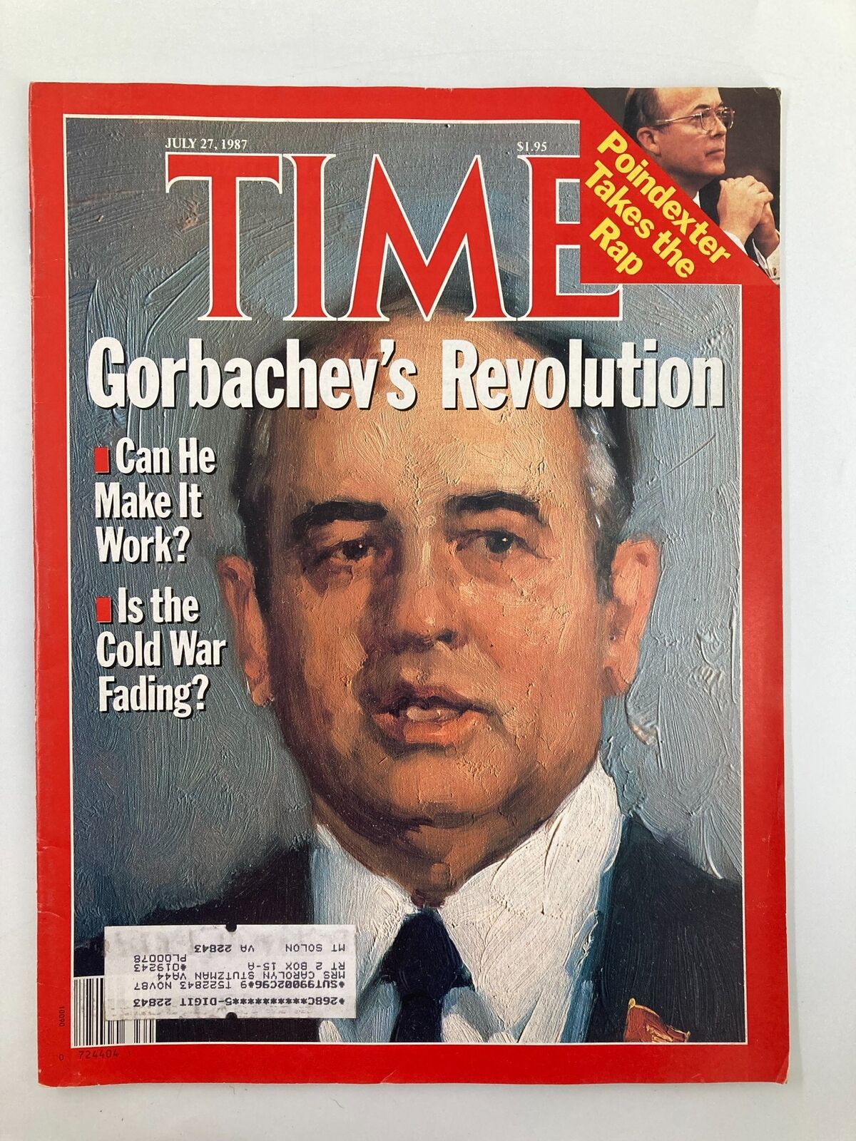 Cover of VTG Time Magazine from July 27, 1987, featuring Mikhail Gorbachev with the headline 'Gorbachev's Revolution'. The cover poses the questions 'Can He Make It Work?' and 'Is the Cold War Fading?', highlighting the significant political changes of the era.