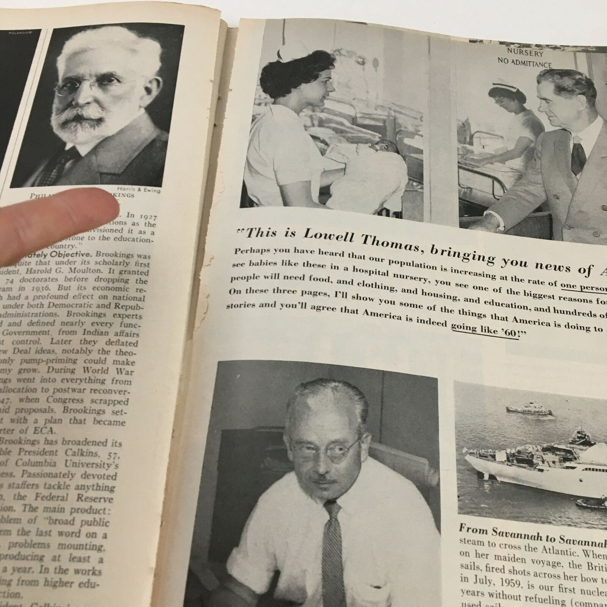 Another page from Time Magazine November 28, 1960, displaying an article by Lowell Thomas and images related to American society and population trends.