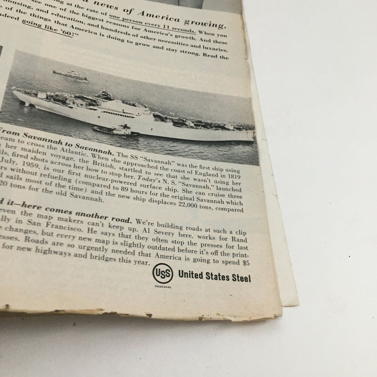 Time Magazine November 28, 1960 featuring the SS Savannah, the first nuclear-powered merchant ship, illustrating transportation advancements in America.