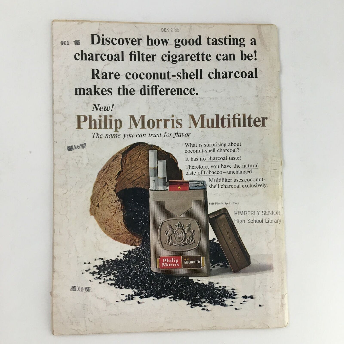 Back cover of the Time Magazine from September 25, 1964, featuring an advertisement for Philip Morris Multifilter cigarettes, illustrating marketing from the era.