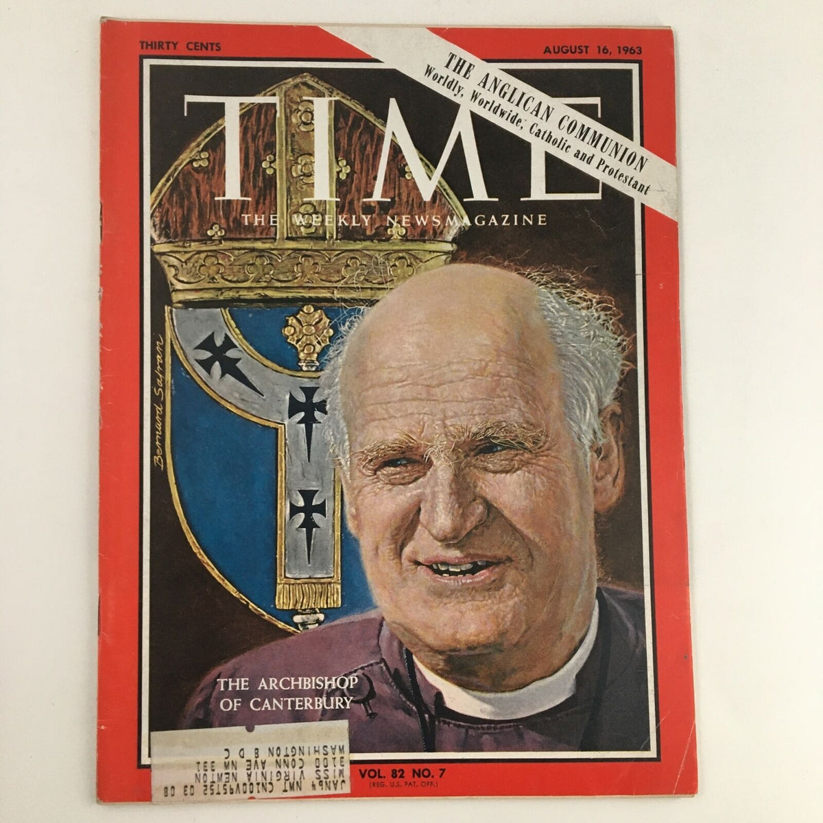 Time Magazine August 16 1963 Vol. 82 No. 7 featuring the Archbishop of Canterbury on the cover, showcasing historical significance and vibrant imagery.