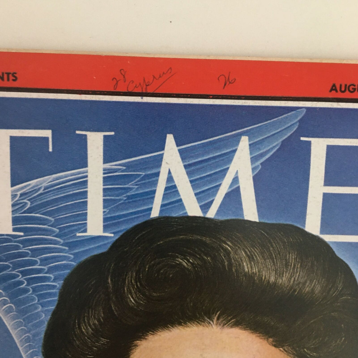 Close-up view of the cover of Time Magazine August 28, 1964, highlighting the signature and details around Claudia Alta 'Lady Bird' Johnson's portrait.