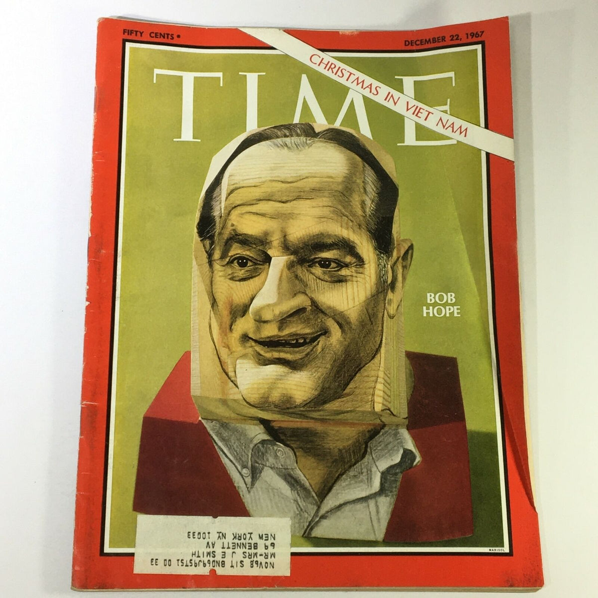 VTG Time Magazine December 22, 1967 featuring Bob Hope on the cover, highlighting his Christmas performance in Vietnam, showcasing a vintage design and nostalgia.