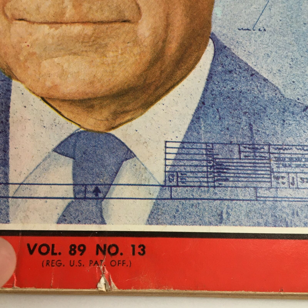 Close-up of the bottom section of Time Magazine March 31, 1967 Vol. 89 No. 13 showcasing the volume and issue information with visible wear.