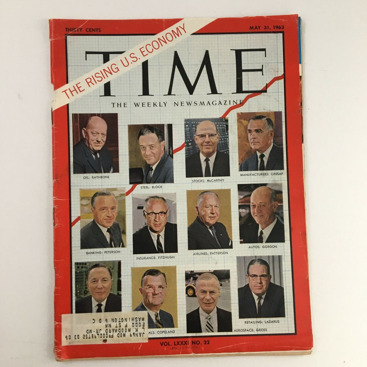 Time Magazine May 31 1963 cover featuring the title 'The Rising U.S. Economy' with portraits of various economic figures, showcasing the magazine's focus on the economic landscape of the early 1960s.