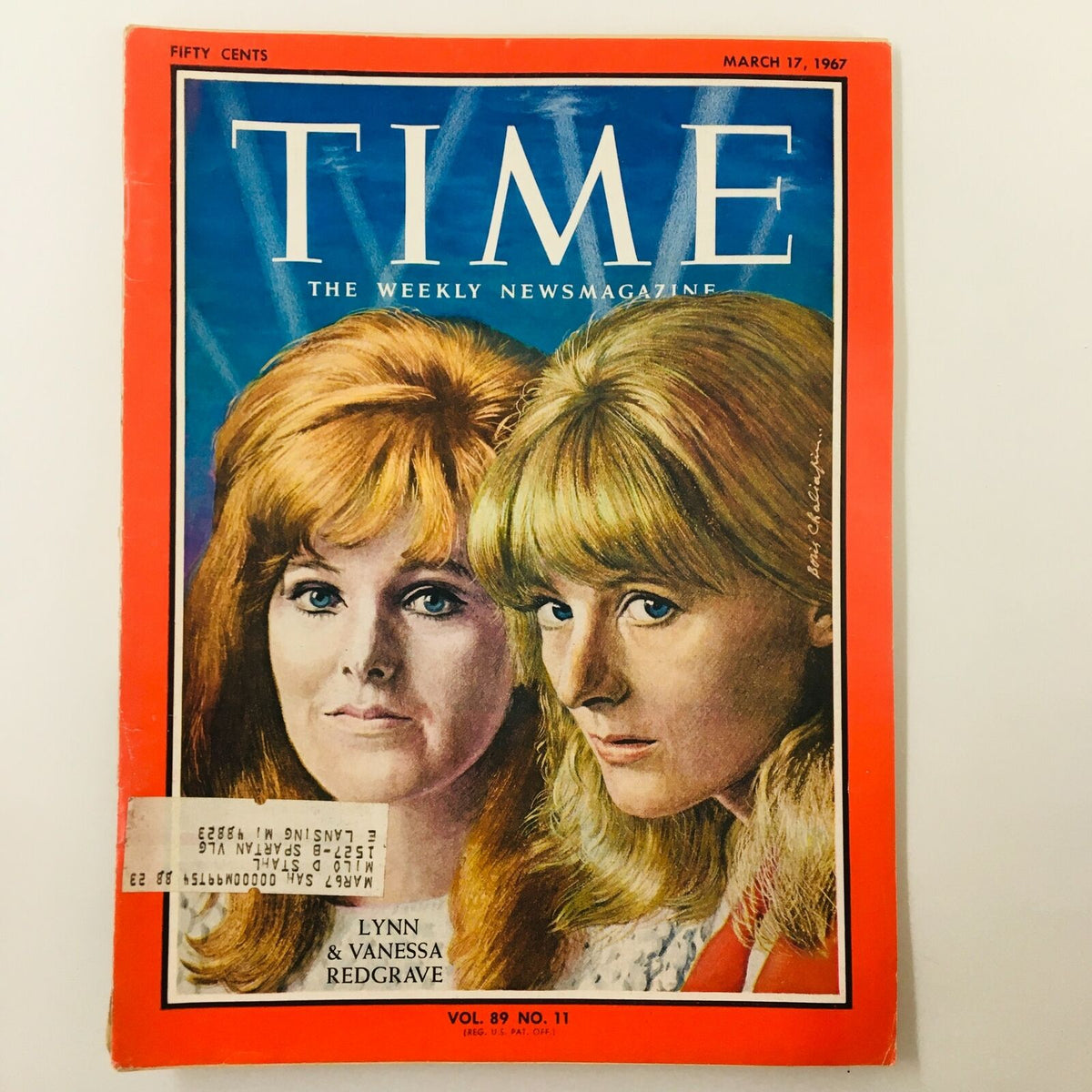 Vintage Time Magazine cover from March 17, 1967, featuring Lynn and Vanessa Redgrave, showcasing their iconic portraits and the title 'TIME' in white letters against a vibrant orange background. This issue is a collectible piece from Volume 89, Number 11.