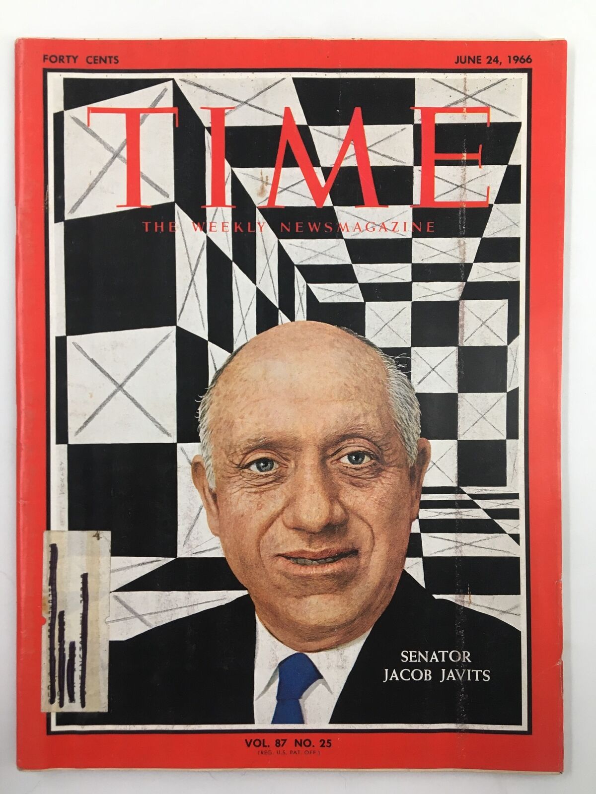 Vintage Time Magazine from June 24, 1966, featuring a cover portrait of Senator Jacob Javits, Volume 87, Number 25.