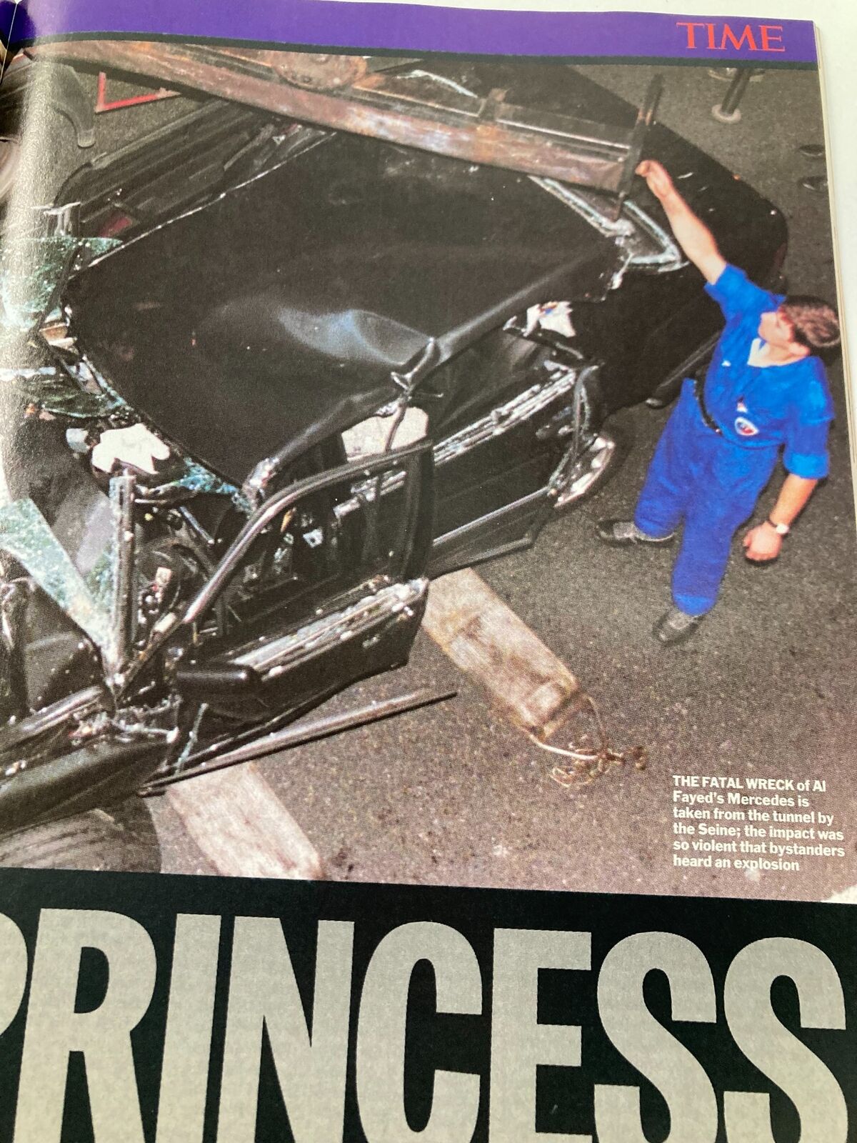 Image from Time Magazine September 8, 1997 depicting the wreckage of the car involved in the fatal accident that claimed Diana, Princess of Wales.