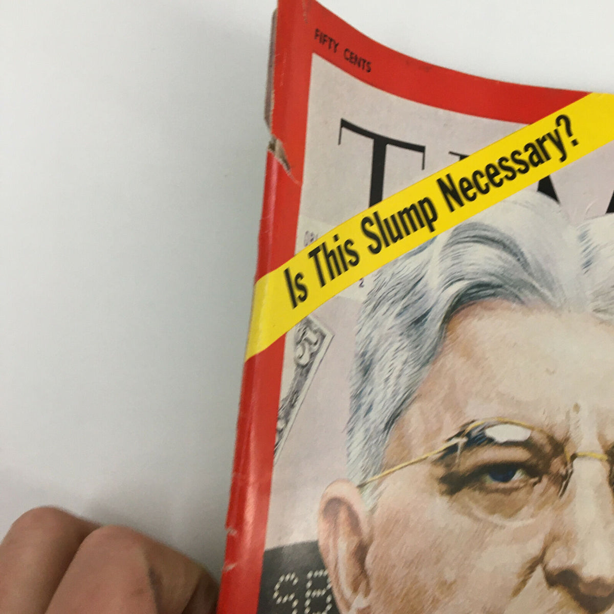 Close-up detail of Time Magazine cover from June 1, 1970, highlighting the question 'Is This Slump Necessary?' related to Arthur Burns.