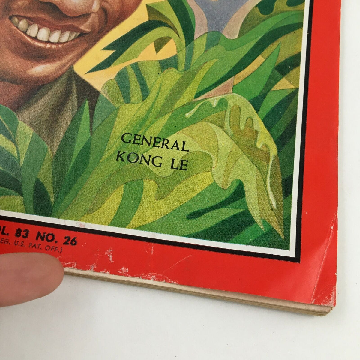 Close-up view of the Time Magazine cover from June 26, 1964, showcasing the title 'General Kong Le' and the magazine's volume and issue details.