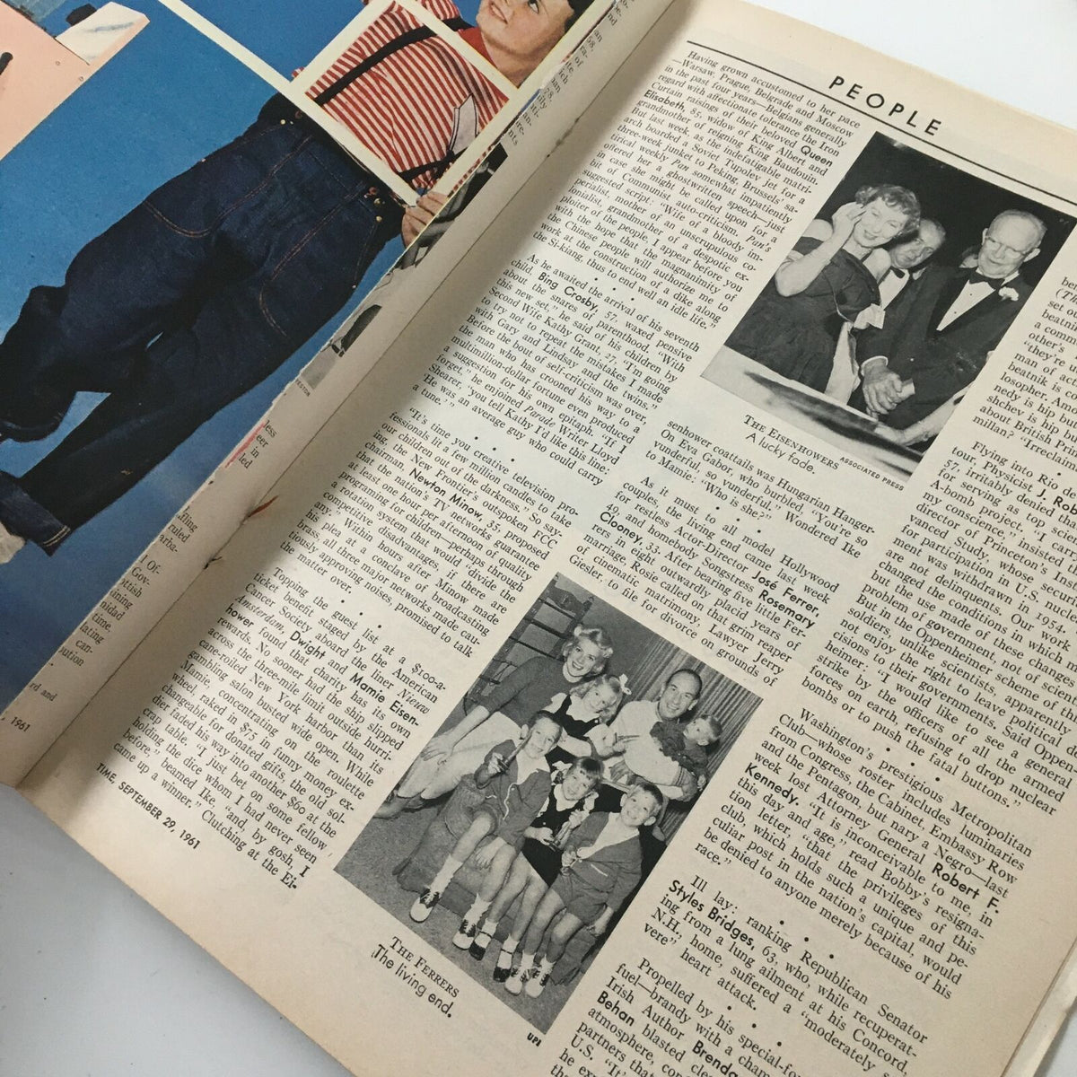 Interior page of VTG Time Magazine September 29 1961, showcasing articles and images, reflecting the cultural and political climate of the early 1960s.